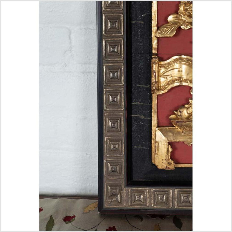 Chinese Antique Giltwood and Red Painted Floral Architectural Panel in New Frame-YN6310-10. Asian & Chinese Furniture, Art, Antiques, Vintage Home Décor for sale at FEA Home