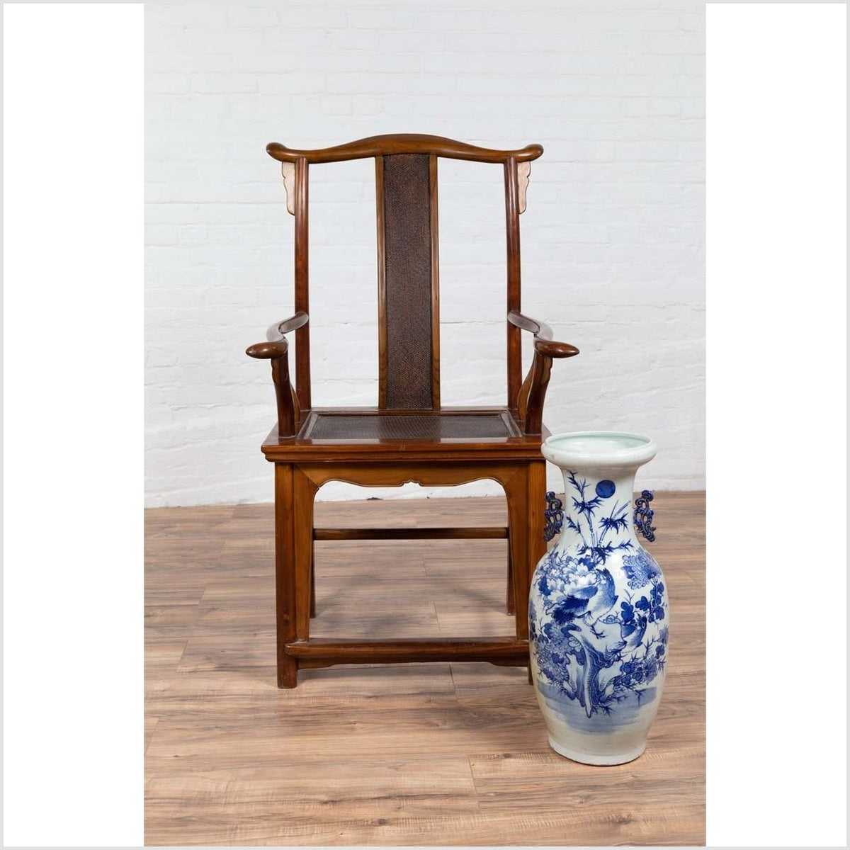 Chinese Antique Ming Dynasty Style Scholar&#39;s Lamp-Hanger Chair with Rattan Inset-3. Asian &amp; Chinese Furniture, Art, Antiques, Vintage Home Décor for sale at FEA Home
