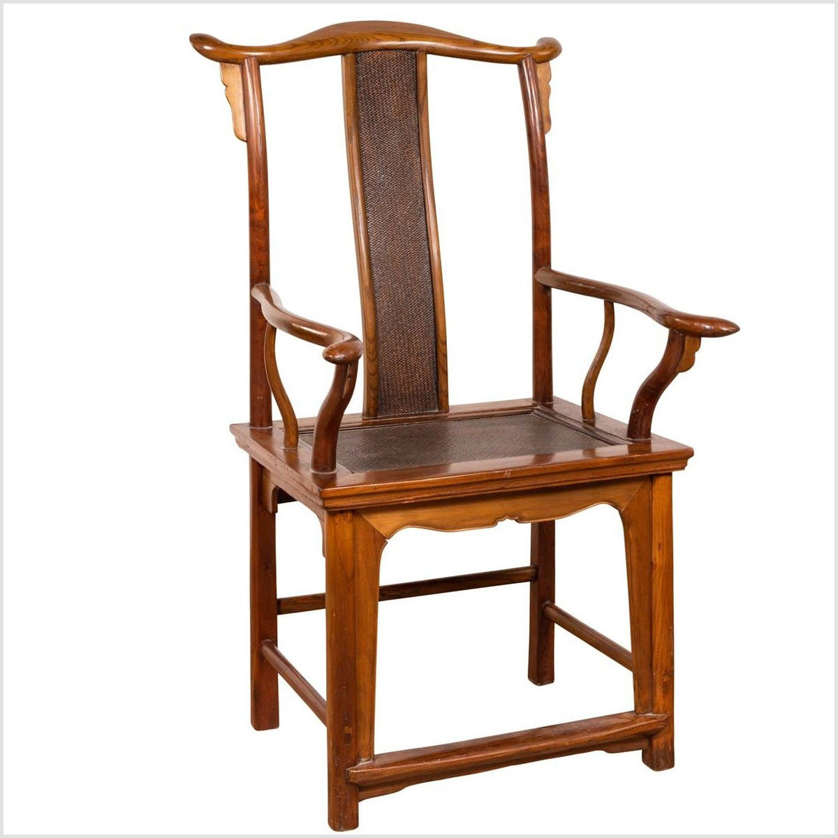 Chinese Antique Ming Dynasty Style Scholar's Lamp-Hanger Chair with Rattan Inset-1. Asian & Chinese Furniture, Art, Antiques, Vintage Home Décor for sale at FEA Home