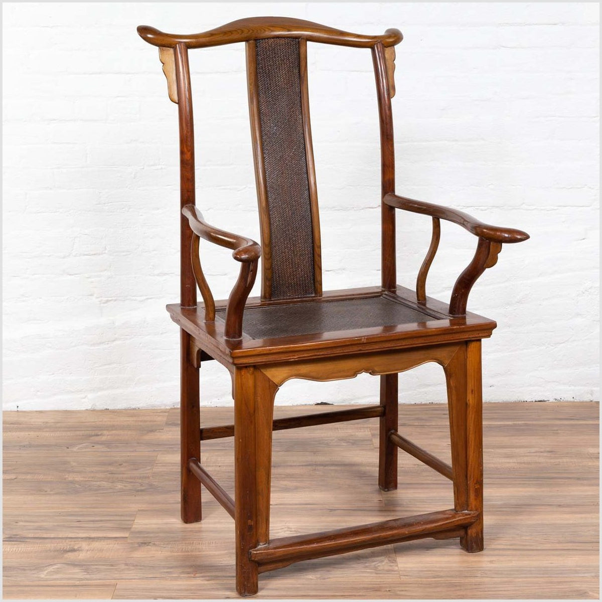 Chinese Antique Ming Dynasty Style Scholar's Lamp-Hanger Chair with Rattan Inset-2. Asian & Chinese Furniture, Art, Antiques, Vintage Home Décor for sale at FEA Home