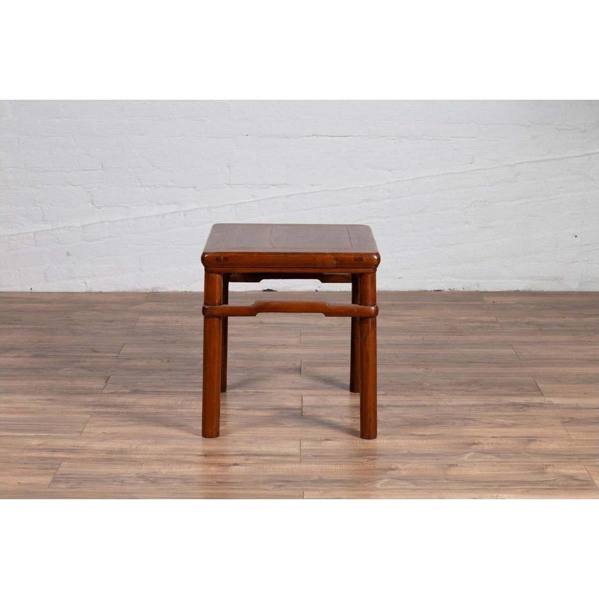 Chinese Antique Ming Style Side Table with Humpback Stretcher and Brown Patina-12. Asian &amp; Chinese Furniture, Art, Antiques, Vintage Home Décor for sale at FEA Home
