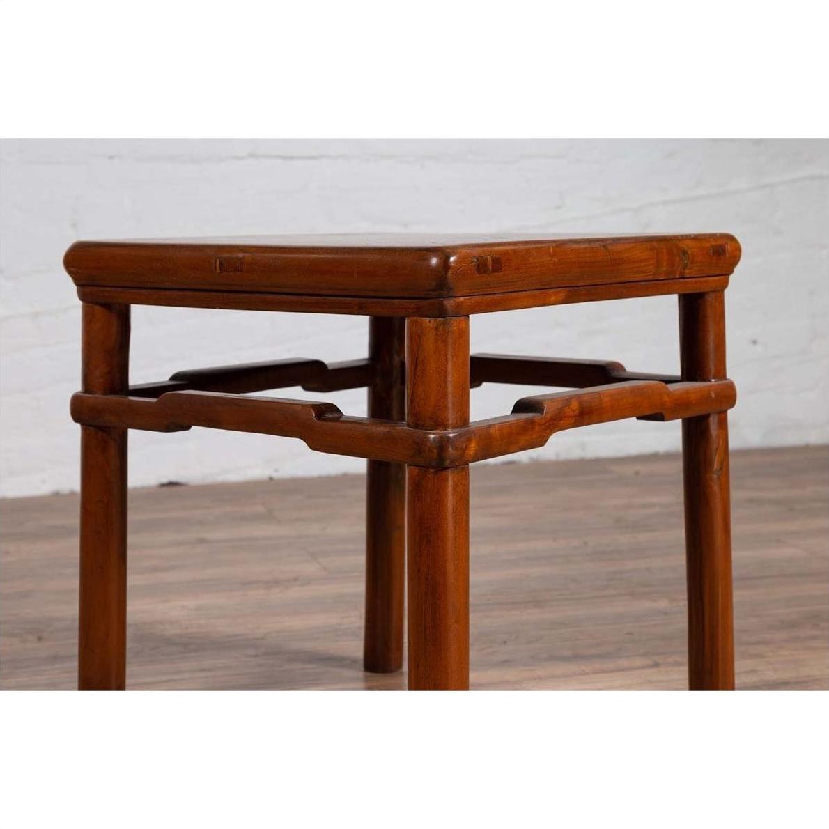 Chinese Antique Ming Style Side Table with Humpback Stretcher and Brown Patina-6. Asian &amp; Chinese Furniture, Art, Antiques, Vintage Home Décor for sale at FEA Home