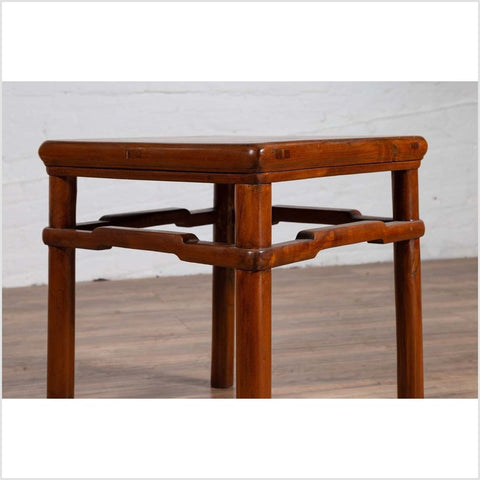 Chinese Antique Ming Style Side Table with Humpback Stretcher and Brown Patina