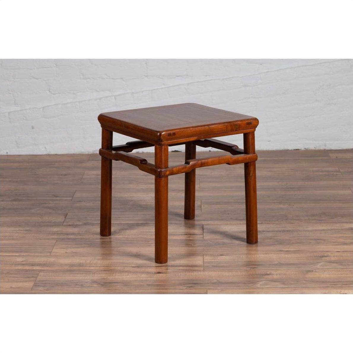 Chinese Antique Ming Style Side Table with Humpback Stretcher and Brown Patina-7. Asian &amp; Chinese Furniture, Art, Antiques, Vintage Home Décor for sale at FEA Home