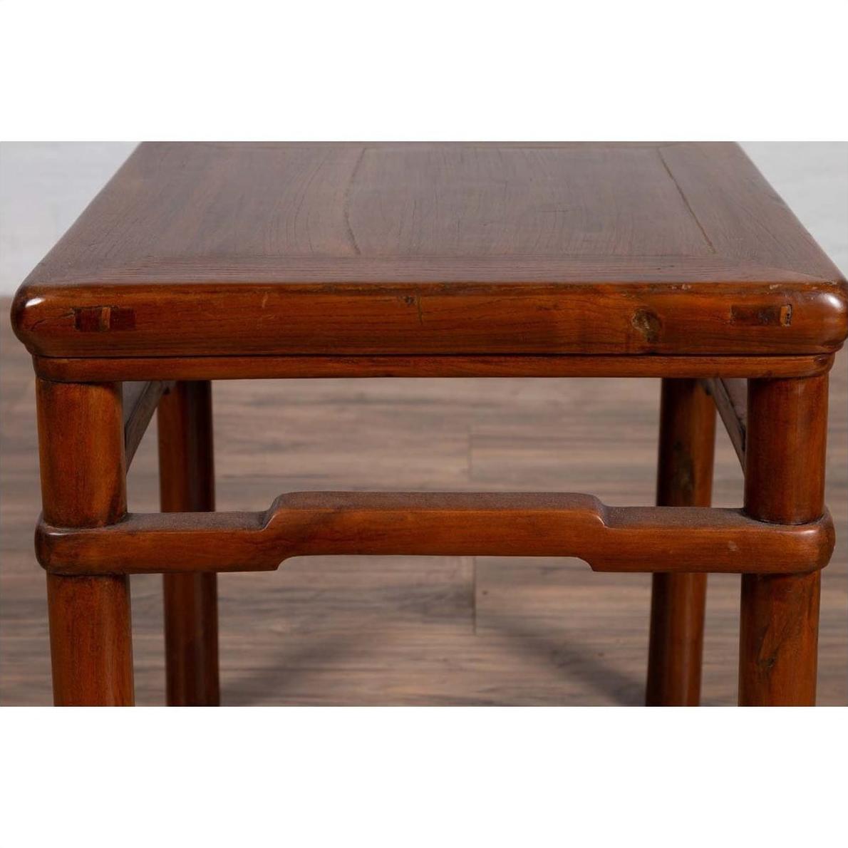 Chinese Antique Ming Style Side Table with Humpback Stretcher and Brown Patina-10. Asian &amp; Chinese Furniture, Art, Antiques, Vintage Home Décor for sale at FEA Home