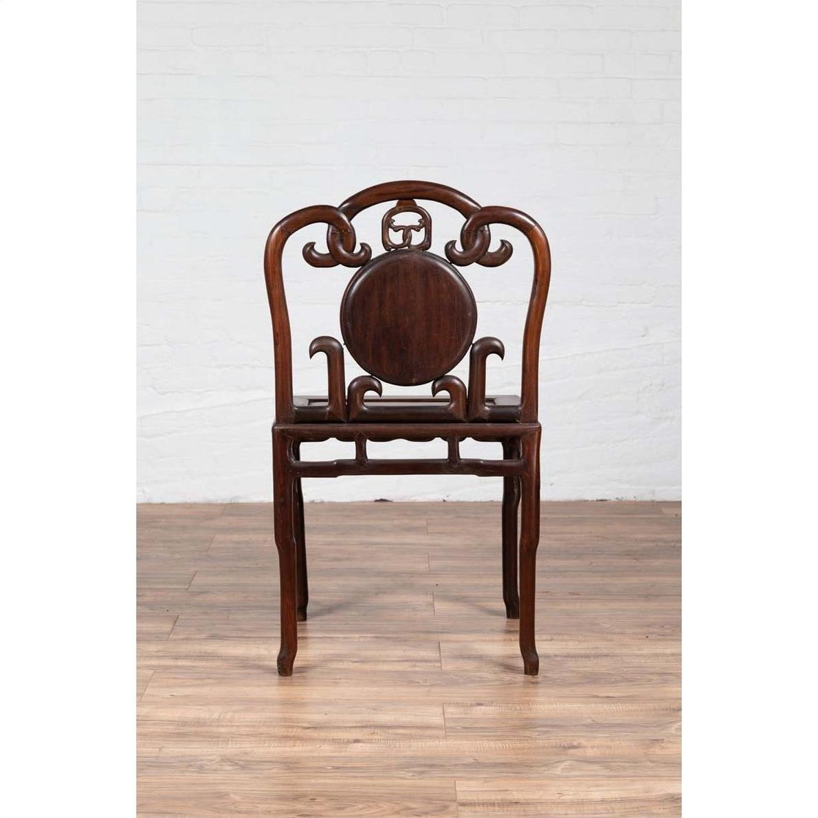 Chinese Antique Rosewood Side Chair with Open Fretwork and Marble Medallion-12. Asian &amp; Chinese Furniture, Art, Antiques, Vintage Home Décor for sale at FEA Home