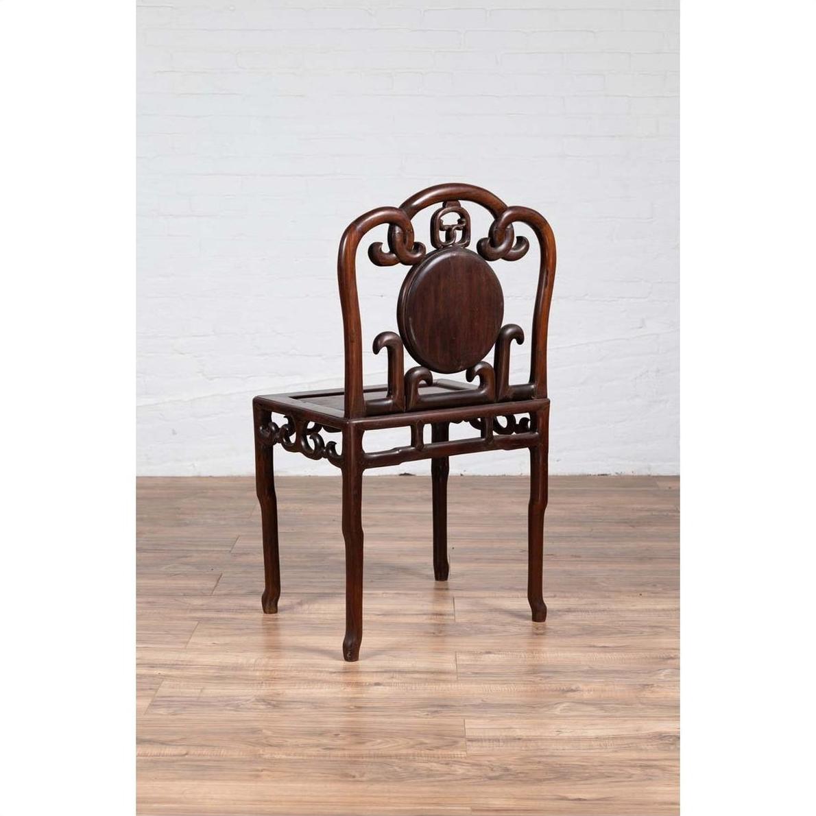 Chinese Antique Rosewood Side Chair with Open Fretwork and Marble Medallion-13. Asian &amp; Chinese Furniture, Art, Antiques, Vintage Home Décor for sale at FEA Home