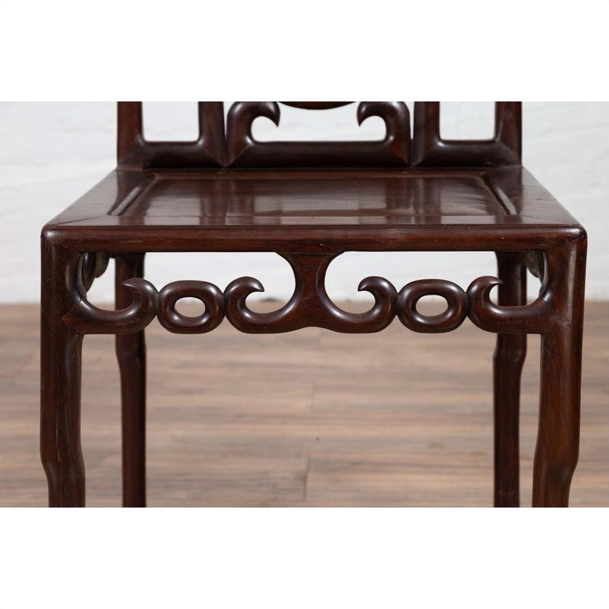 Chinese Antique Rosewood Side Chair with Open Fretwork and Marble Medallion-7. Asian &amp; Chinese Furniture, Art, Antiques, Vintage Home Décor for sale at FEA Home