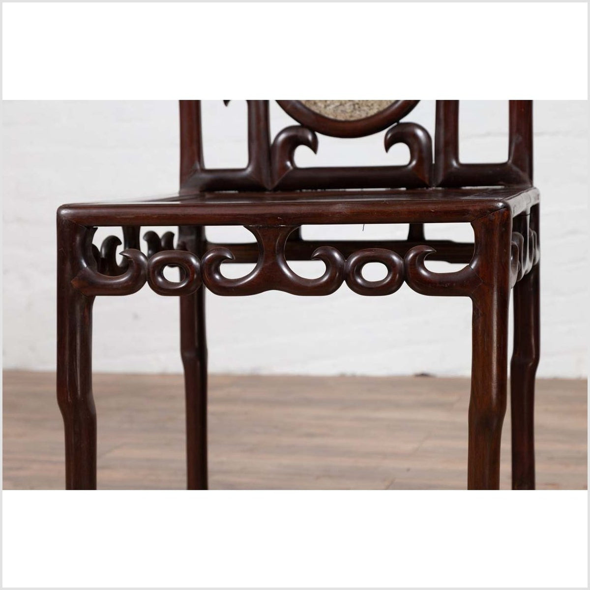 Chinese Antique Rosewood Side Chair with Open Fretwork and Marble Medallion-8. Asian &amp; Chinese Furniture, Art, Antiques, Vintage Home Décor for sale at FEA Home