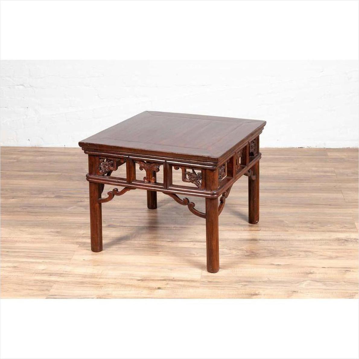 Chinese Antique Side Table with Open Fretwork Design and Dark Wood Patina-12. Asian &amp; Chinese Furniture, Art, Antiques, Vintage Home Décor for sale at FEA Home