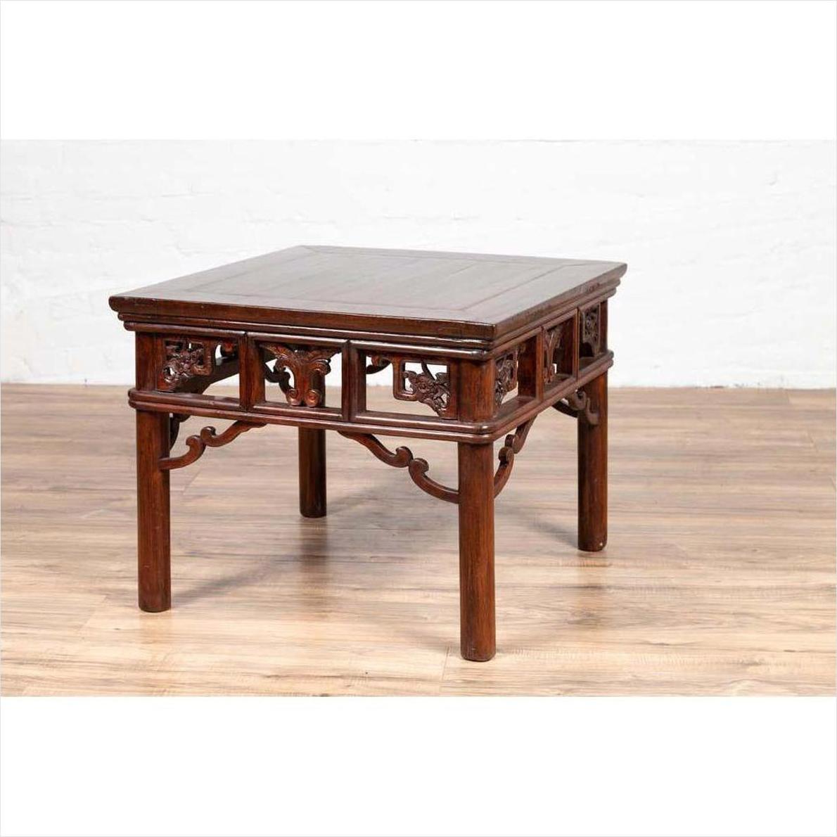Chinese Antique Side Table with Open Fretwork Design and Dark Wood Patina-13. Asian &amp; Chinese Furniture, Art, Antiques, Vintage Home Décor for sale at FEA Home