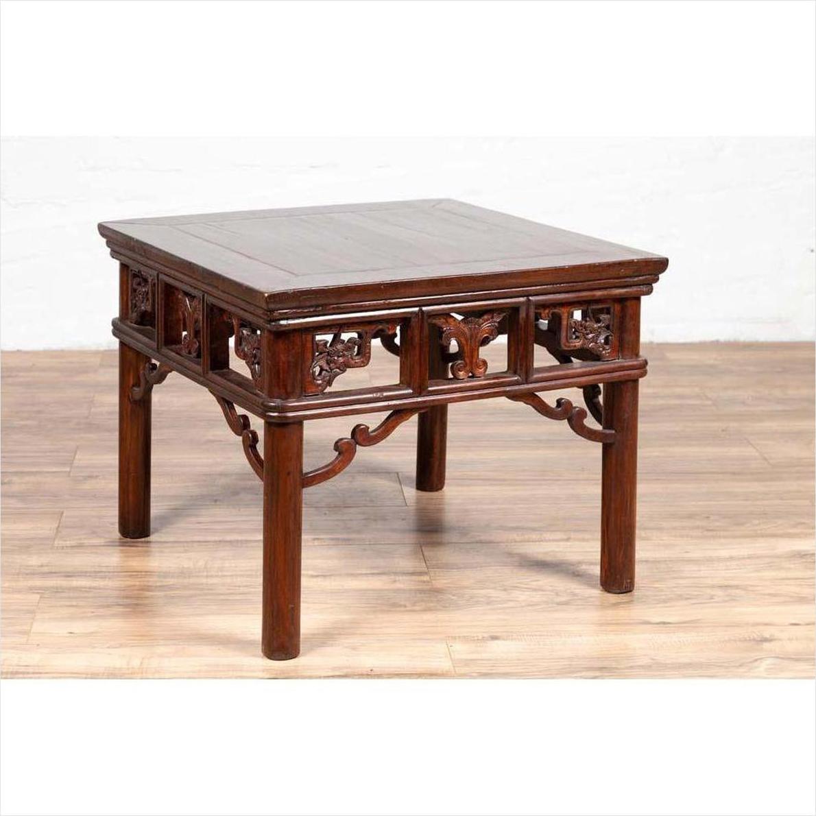 Chinese Antique Side Table with Open Fretwork Design and Dark Wood Patina-14. Asian &amp; Chinese Furniture, Art, Antiques, Vintage Home Décor for sale at FEA Home
