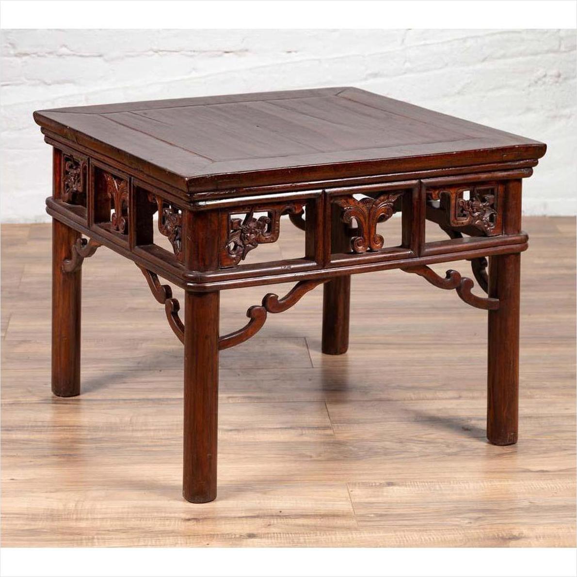 Chinese Antique Side Table with Open Fretwork Design and Dark Wood Patina-15. Asian &amp; Chinese Furniture, Art, Antiques, Vintage Home Décor for sale at FEA Home
