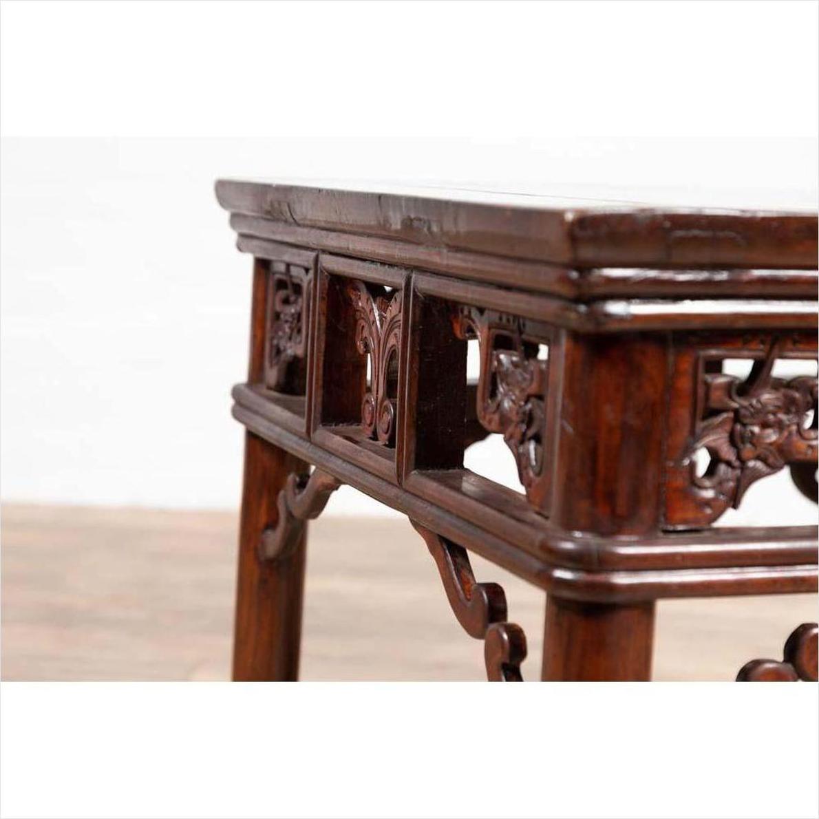Chinese Antique Side Table with Open Fretwork Design and Dark Wood Patina-16. Asian &amp; Chinese Furniture, Art, Antiques, Vintage Home Décor for sale at FEA Home