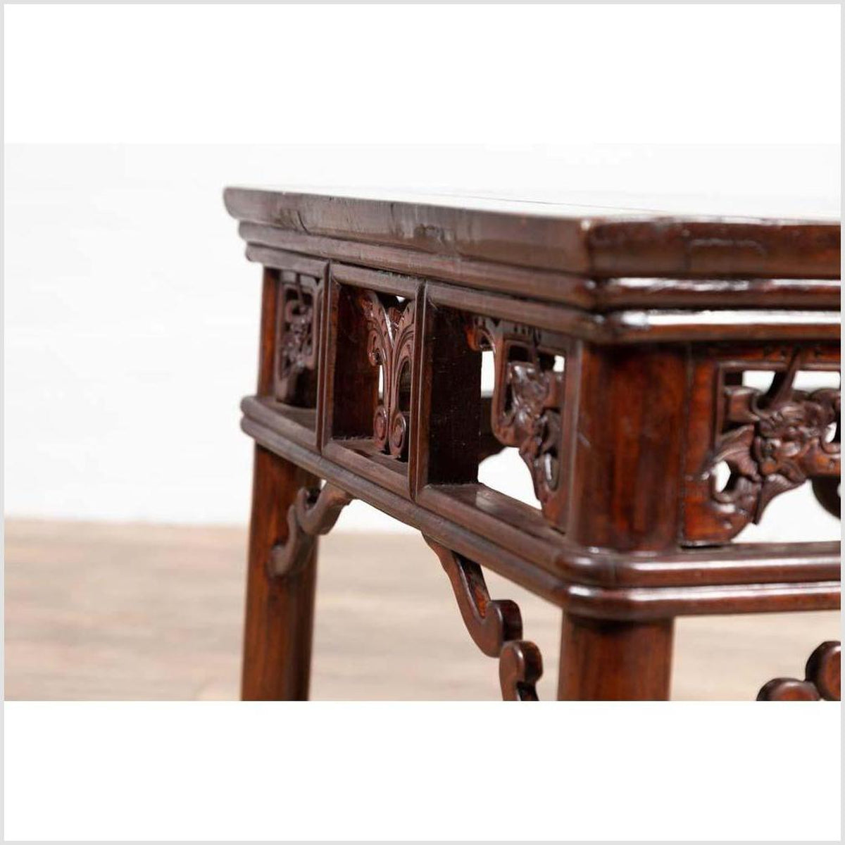 Chinese Antique Side Table with Open Fretwork Design and Dark Wood Patina-16. Asian &amp; Chinese Furniture, Art, Antiques, Vintage Home Décor for sale at FEA Home