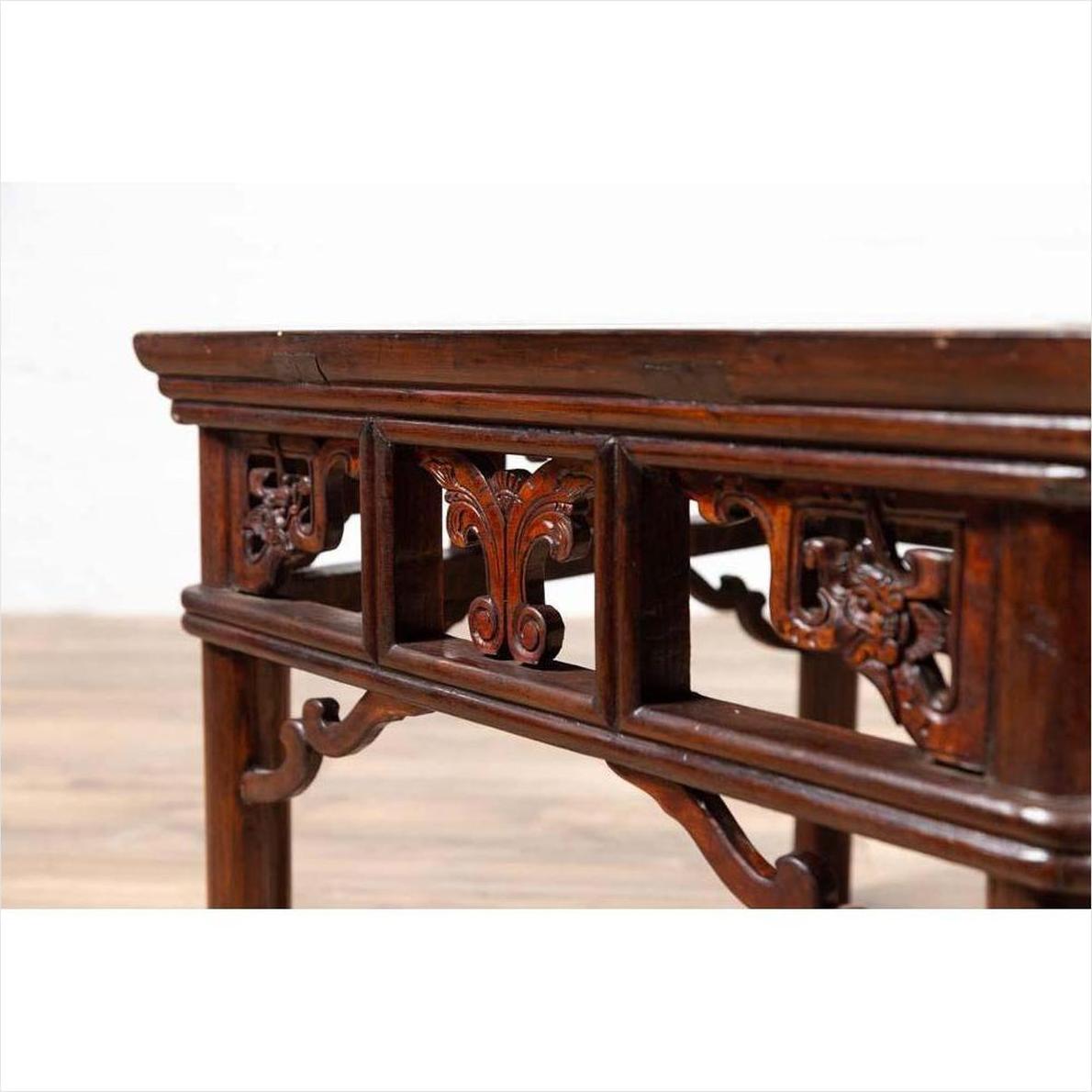 Chinese Antique Side Table with Open Fretwork Design and Dark Wood Patina-17. Asian &amp; Chinese Furniture, Art, Antiques, Vintage Home Décor for sale at FEA Home