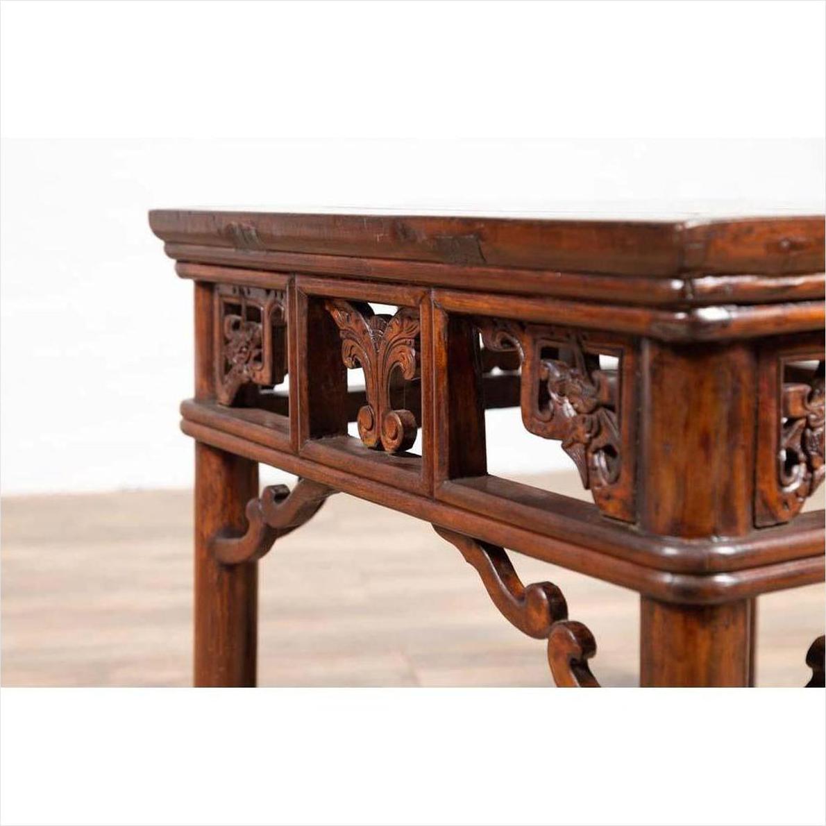 Chinese Antique Side Table with Open Fretwork Design and Dark Wood Patina-18. Asian &amp; Chinese Furniture, Art, Antiques, Vintage Home Décor for sale at FEA Home