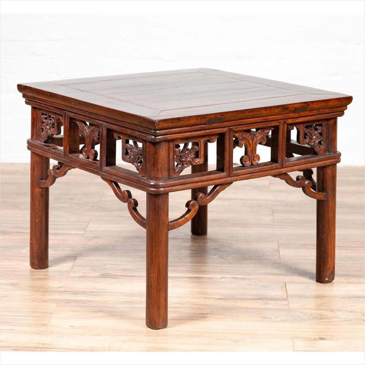 Chinese Antique Side Table with Open Fretwork Design and Dark Wood Patina-19. Asian &amp; Chinese Furniture, Art, Antiques, Vintage Home Décor for sale at FEA Home