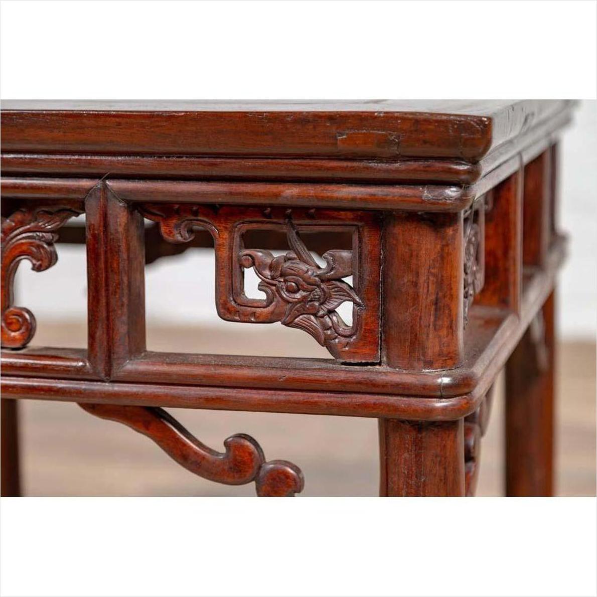 Chinese Antique Side Table with Open Fretwork Design and Dark Wood Patina-10. Asian &amp; Chinese Furniture, Art, Antiques, Vintage Home Décor for sale at FEA Home