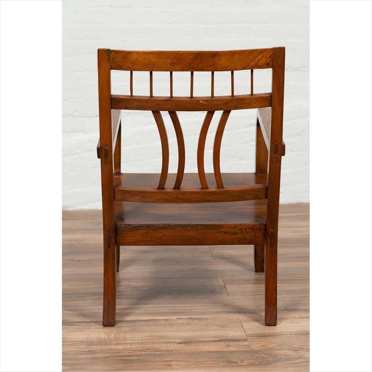 Chinese Art Deco 1950s Elmwood Armchair - Pierced &amp; Curved-12. Asian &amp; Chinese Furniture, Art, Antiques, Vintage Home Décor for sale at FEA Home