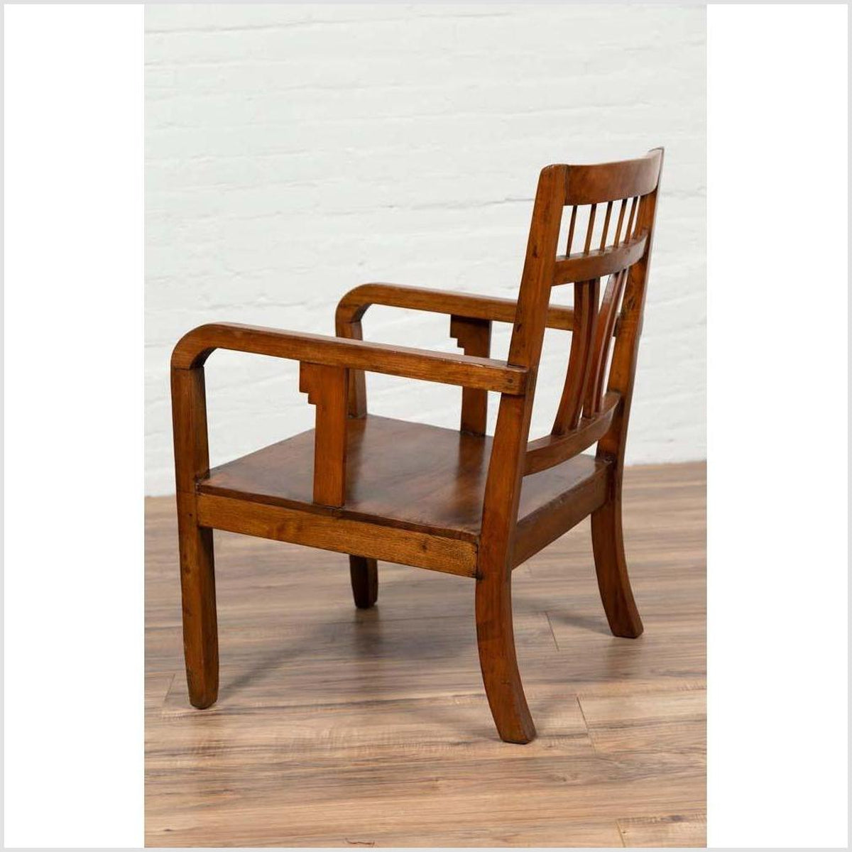 Chinese Art Deco Style 1950s Elmwood Armchair with Pierced Back and Curving Arms-13. Asian &amp; Chinese Furniture, Art, Antiques, Vintage Home Décor for sale at FEA Home