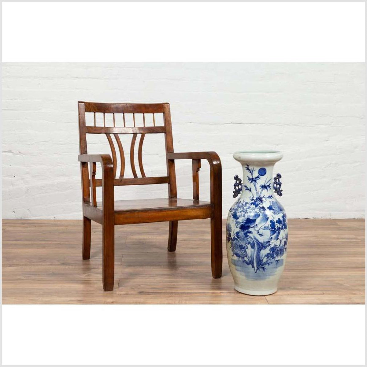 Chinese Art Deco Style 1950s Elmwood Armchair with Pierced Back and Curving Arms-3. Asian &amp; Chinese Furniture, Art, Antiques, Vintage Home Décor for sale at FEA Home