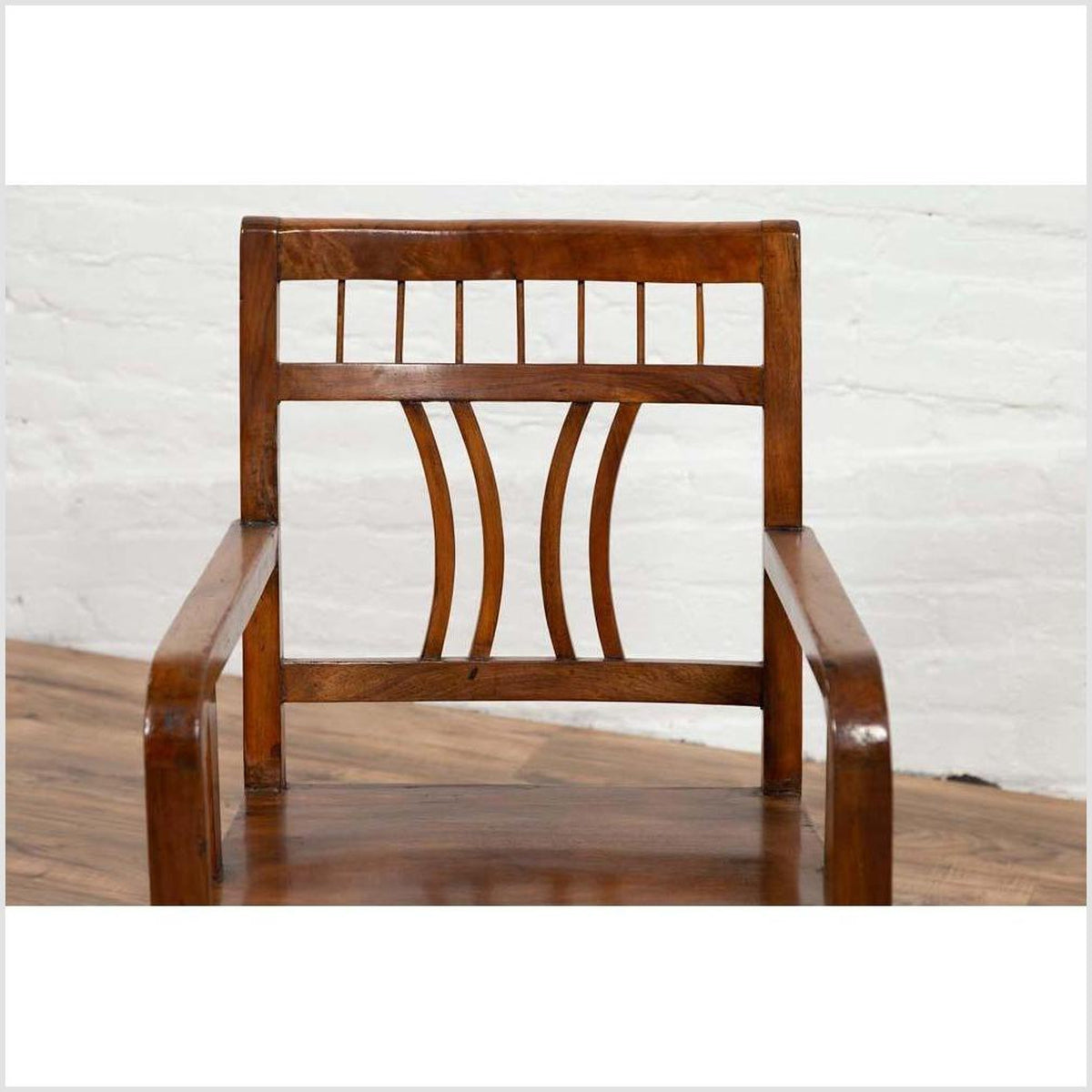Chinese Art Deco Style 1950s Elmwood Armchair with Pierced Back and Curving Arms-6. Asian &amp; Chinese Furniture, Art, Antiques, Vintage Home Décor for sale at FEA Home