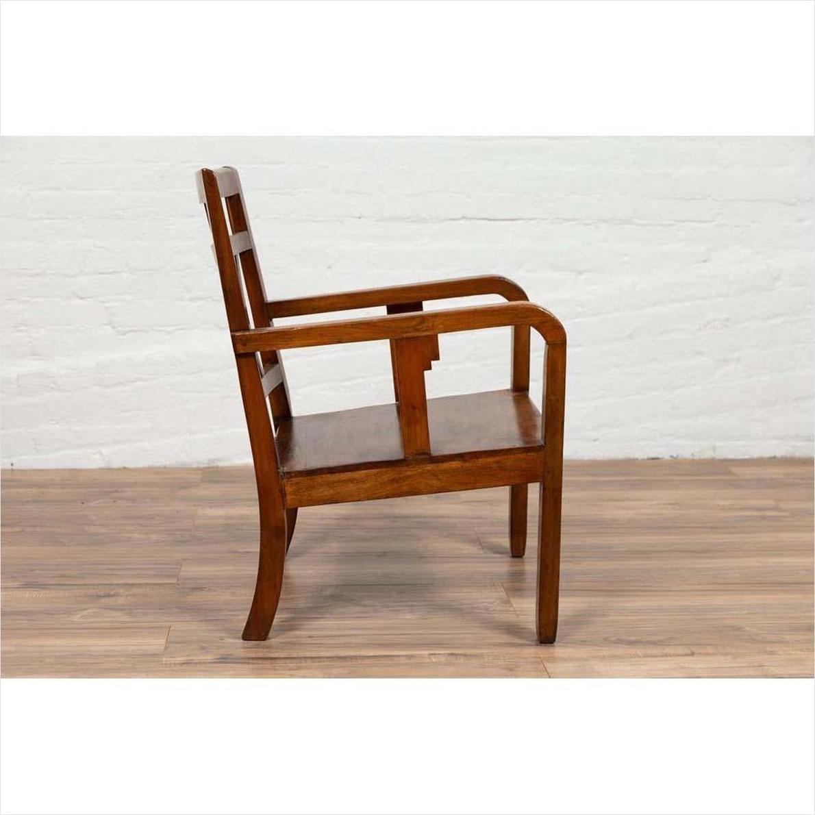Chinese Art Deco 1950s Elmwood Armchair - Pierced &amp; Curved-8. Asian &amp; Chinese Furniture, Art, Antiques, Vintage Home Décor for sale at FEA Home