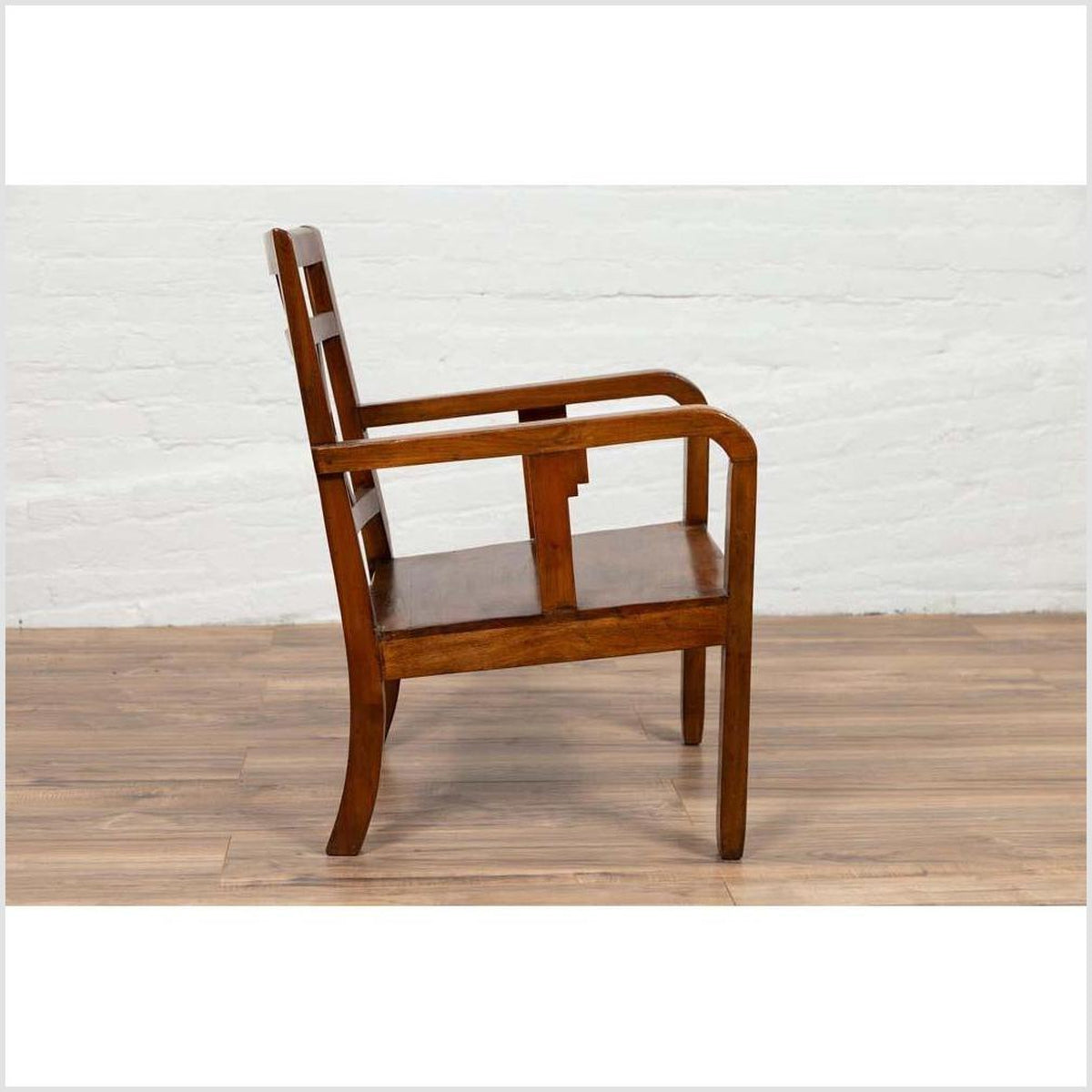 Chinese Art Deco Style 1950s Elmwood Armchair with Pierced Back and Curving Arms-8. Asian &amp; Chinese Furniture, Art, Antiques, Vintage Home Décor for sale at FEA Home
