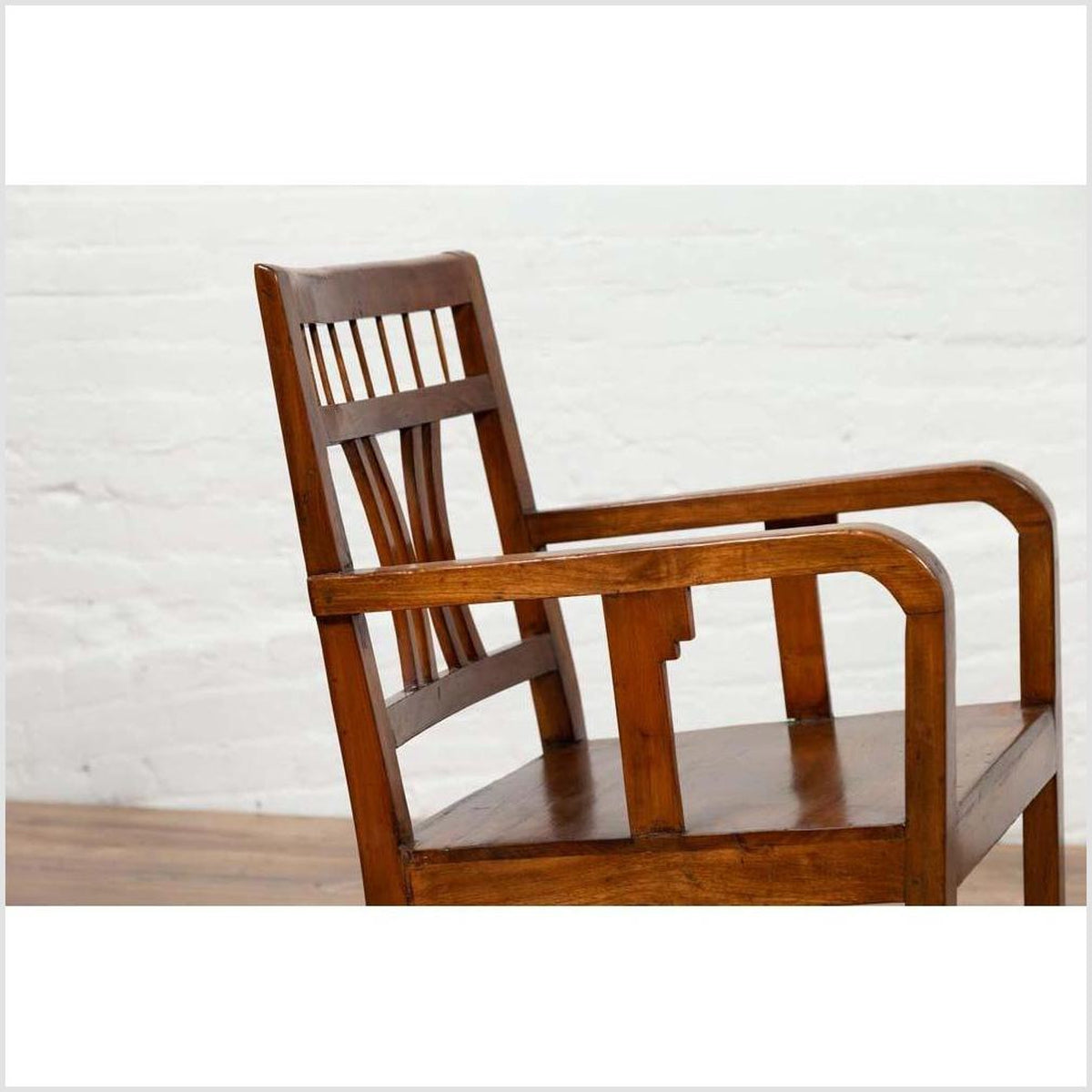 Chinese Art Deco Style 1950s Elmwood Armchair with Pierced Back and Curving Arms-9. Asian &amp; Chinese Furniture, Art, Antiques, Vintage Home Décor for sale at FEA Home