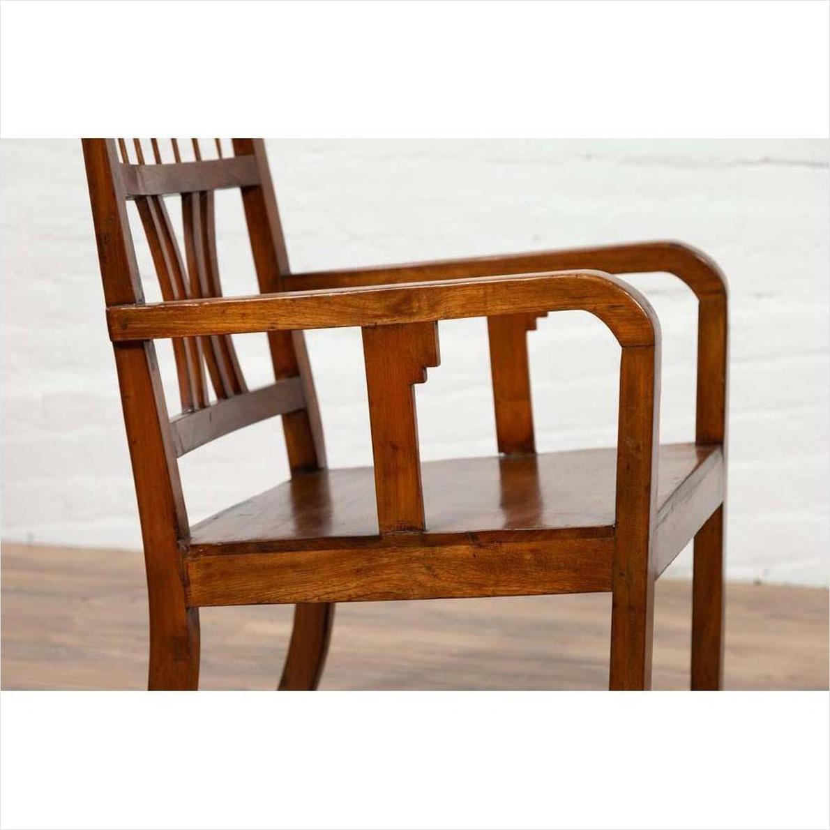 Chinese Art Deco 1950s Elmwood Armchair - Pierced &amp; Curved-10. Asian &amp; Chinese Furniture, Art, Antiques, Vintage Home Décor for sale at FEA Home