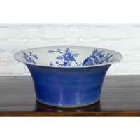 Chinese Blue and White Porcelain Wash Basin with Floral Motifs and Cobalt Blue