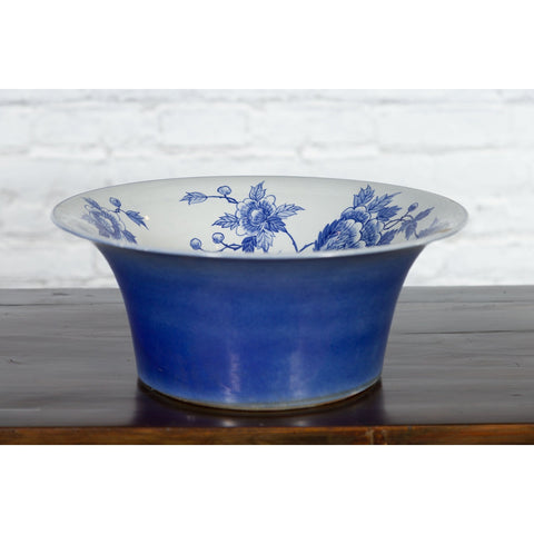 Chinese Blue and White Porcelain Wash Basin with Floral Motifs and Cobalt Blue-3. Asian & Chinese Furniture, Art, Antiques, Vintage Home Décor for sale at FEA Home