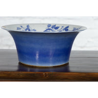Chinese Blue and White Porcelain Wash Basin with Floral Motifs and Cobalt Blue