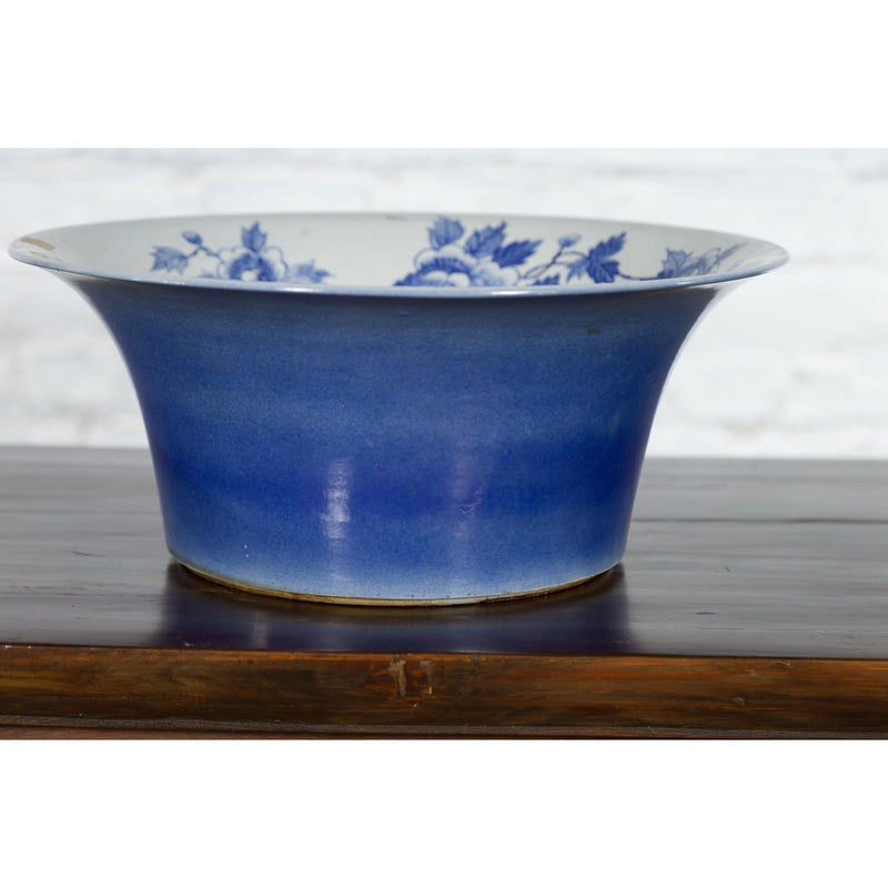 Chinese Blue and White Porcelain Wash Basin with Floral Motifs and Cobalt Blue-9. Asian & Chinese Furniture, Art, Antiques, Vintage Home Décor for sale at FEA Home