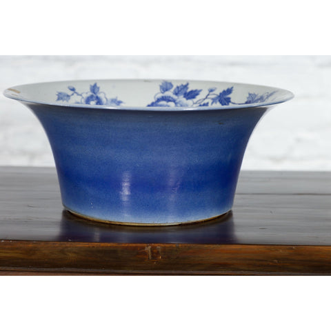 Chinese Blue and White Porcelain Wash Basin with Floral Motifs and Cobalt Blue-YN3531-9. Asian & Chinese Furniture, Art, Antiques, Vintage Home Décor for sale at FEA Home