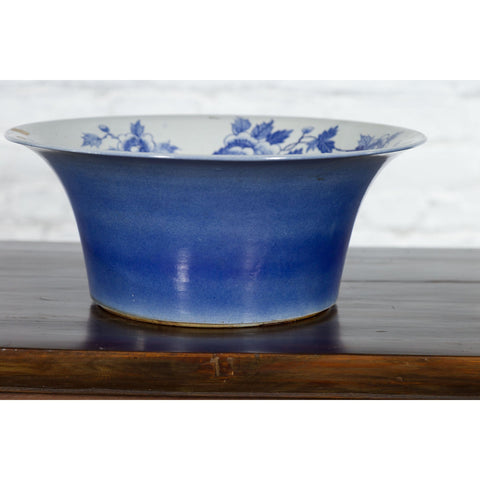 Chinese Blue and White Porcelain Wash Basin with Floral Motifs and Cobalt Blue-9. Asian & Chinese Furniture, Art, Antiques, Vintage Home Décor for sale at FEA Home