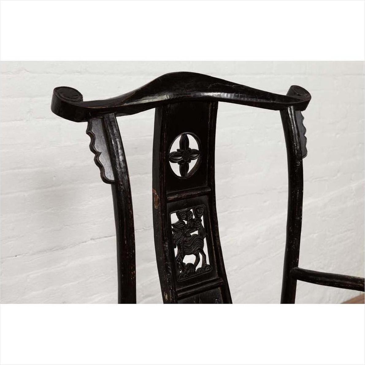 Chinese Elmwood Dark Patina Dengguayi Scholar's Chair-12. Asian &amp; Chinese Furniture, Art, Antiques, Vintage Home Décor for sale at FEA Home
