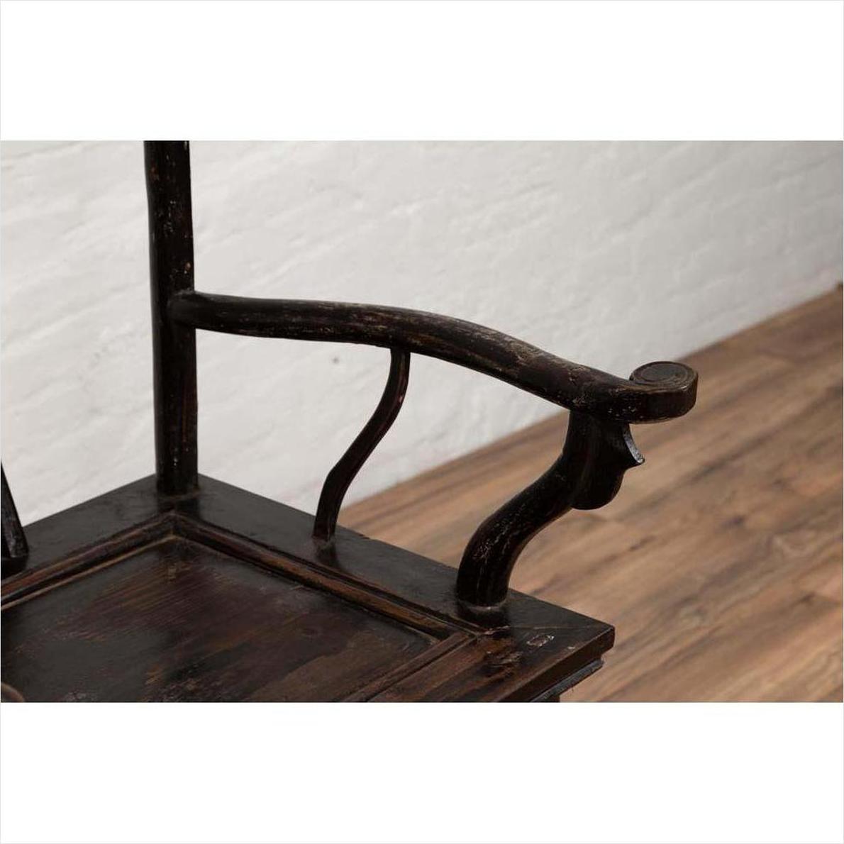 Chinese Elmwood Dark Patina Dengguayi Scholar's Chair-13. Asian &amp; Chinese Furniture, Art, Antiques, Vintage Home Décor for sale at FEA Home