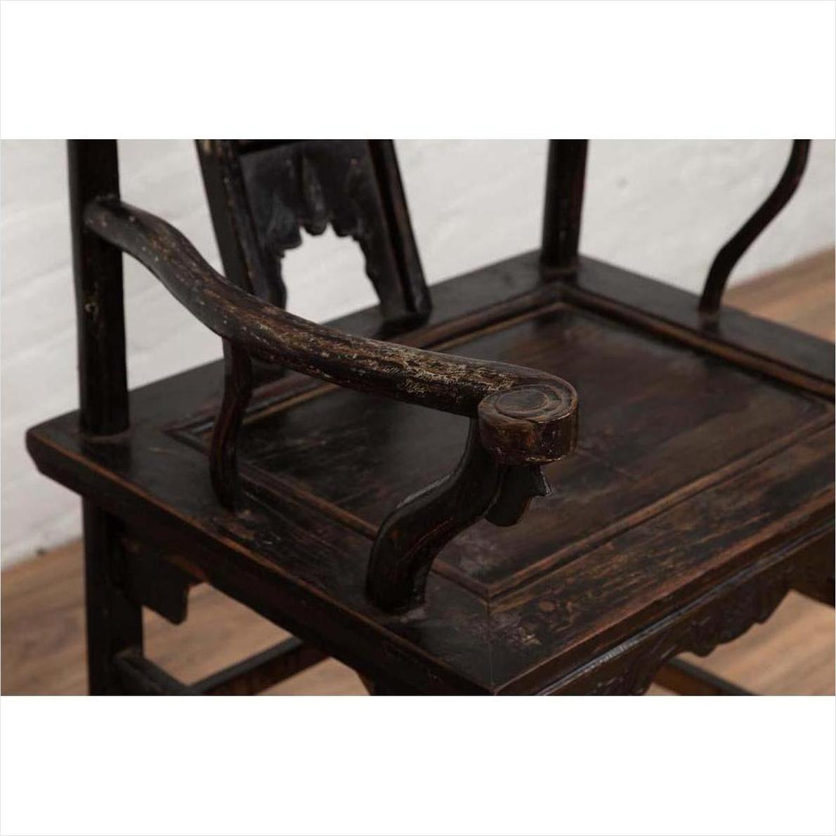Chinese Elmwood Dark Patina Dengguayi Scholar's Chair-14. Asian &amp; Chinese Furniture, Art, Antiques, Vintage Home Décor for sale at FEA Home