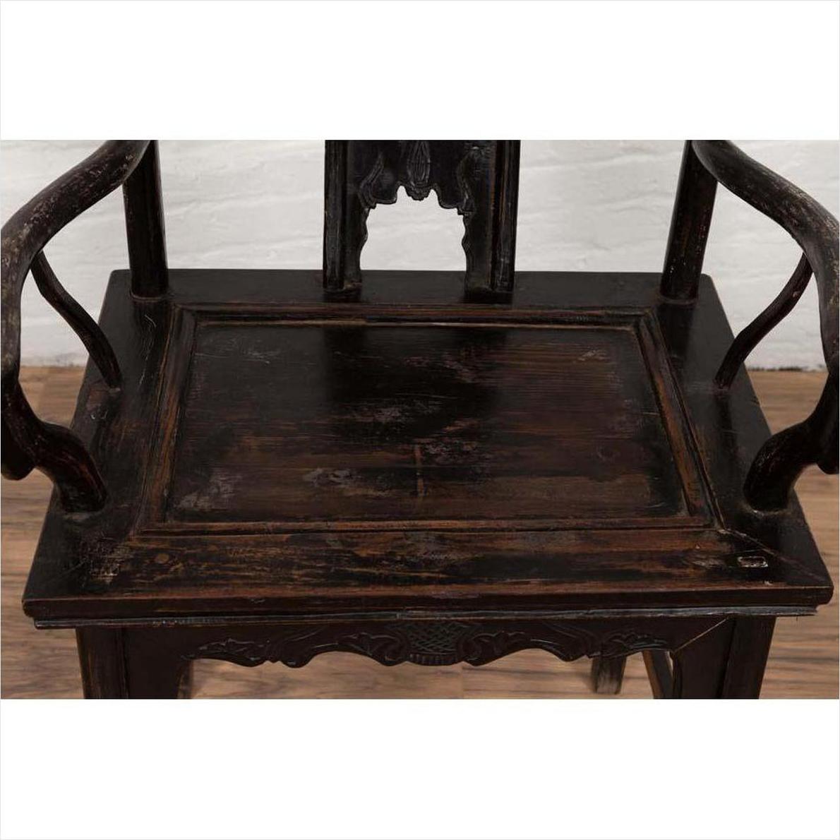 Chinese Elmwood Dark Patina Dengguayi Scholar's Chair-15. Asian &amp; Chinese Furniture, Art, Antiques, Vintage Home Décor for sale at FEA Home