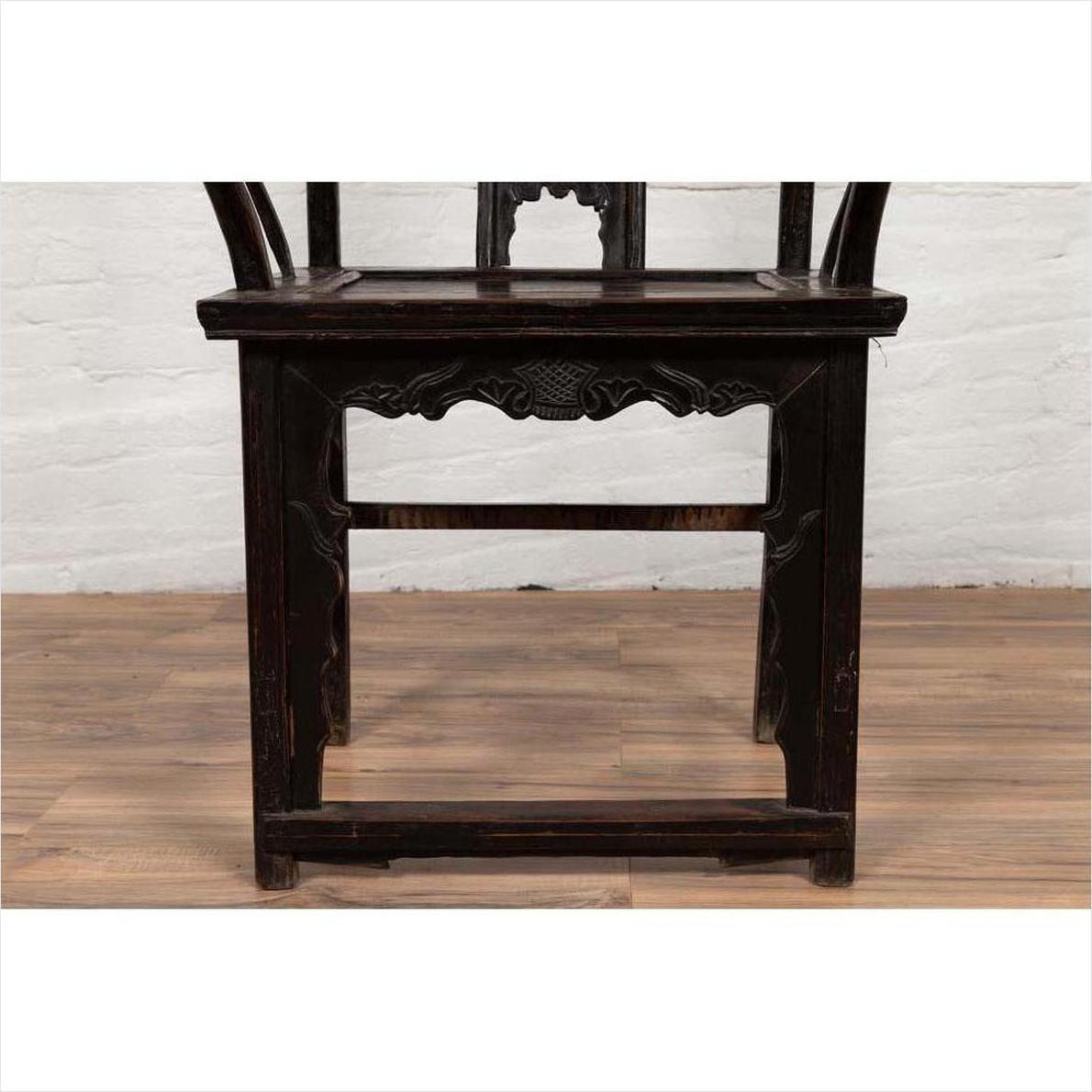 Chinese Elmwood Dark Patina Dengguayi Scholar's Chair-16. Asian &amp; Chinese Furniture, Art, Antiques, Vintage Home Décor for sale at FEA Home