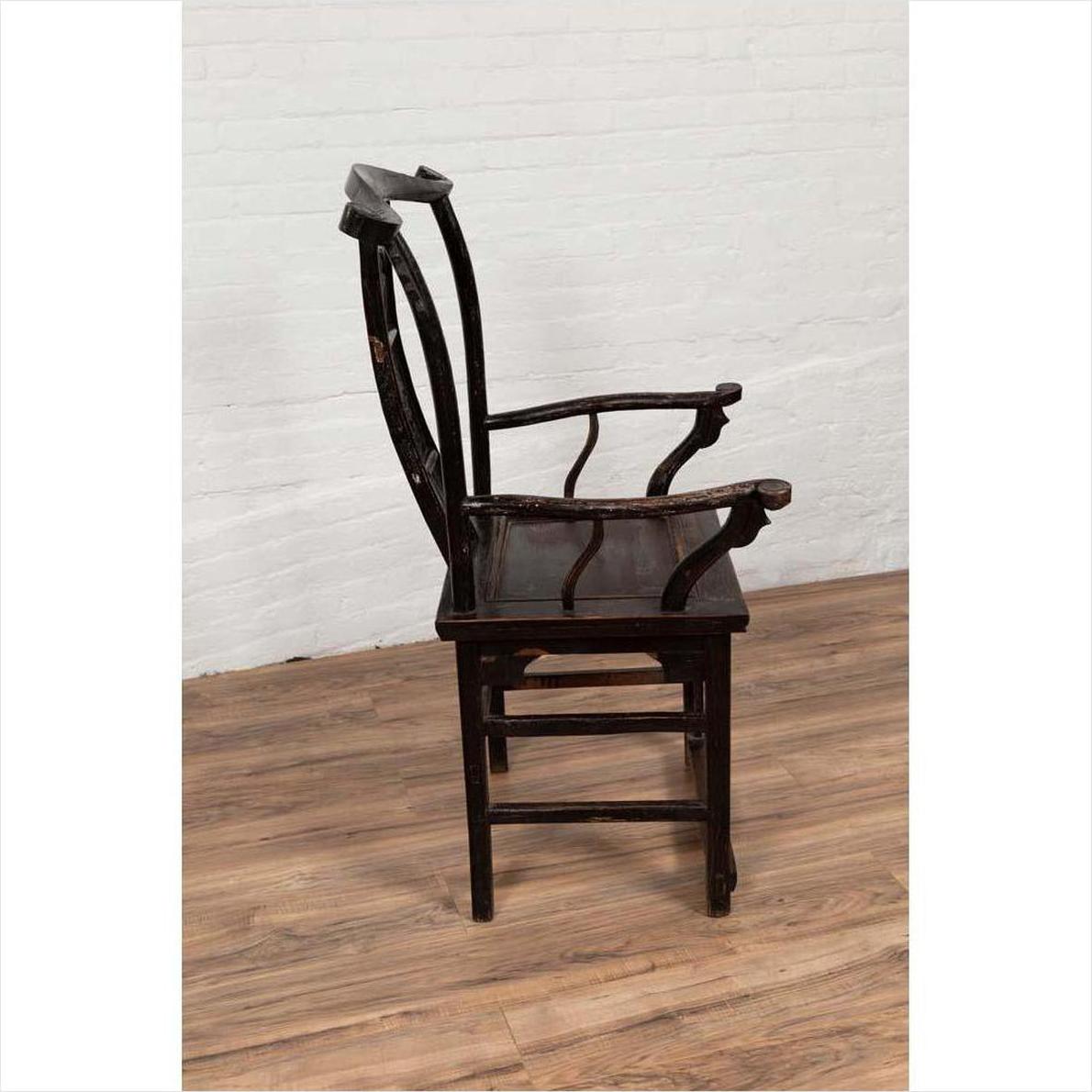 Chinese Elmwood Dark Patina Dengguayi Scholar's Chair-18. Asian &amp; Chinese Furniture, Art, Antiques, Vintage Home Décor for sale at FEA Home