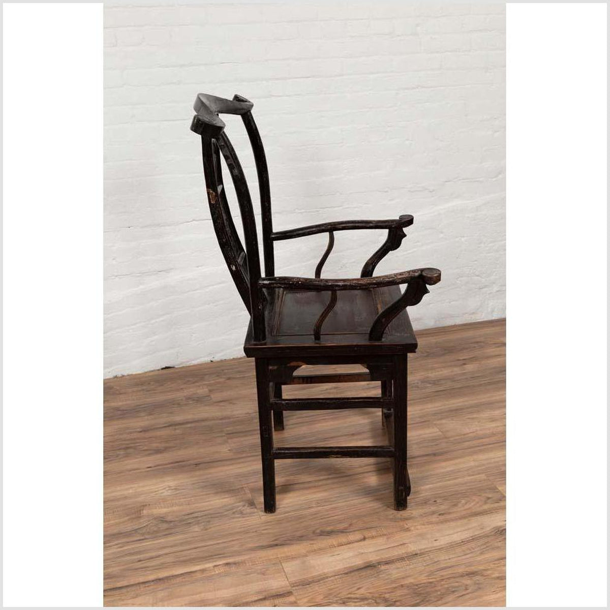 Chinese Elmwood Dark Patina Dengguayi Scholar&#39;s Lamp Armchair with Pierced Splat-18. Asian &amp; Chinese Furniture, Art, Antiques, Vintage Home Décor for sale at FEA Home