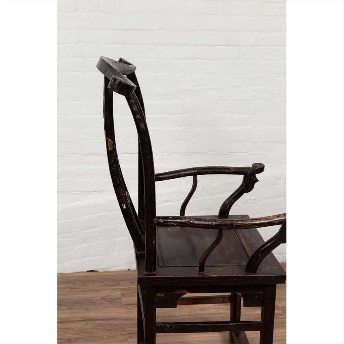 Chinese Elmwood Dark Patina Dengguayi Scholar's Chair-19. Asian &amp; Chinese Furniture, Art, Antiques, Vintage Home Décor for sale at FEA Home