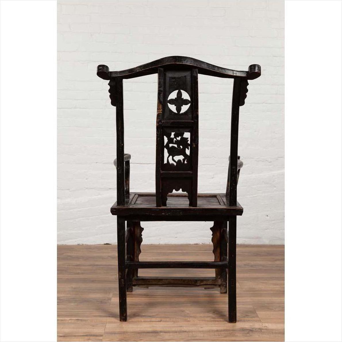 Chinese Elmwood Dark Patina Dengguayi Scholar's Chair-20. Asian &amp; Chinese Furniture, Art, Antiques, Vintage Home Décor for sale at FEA Home