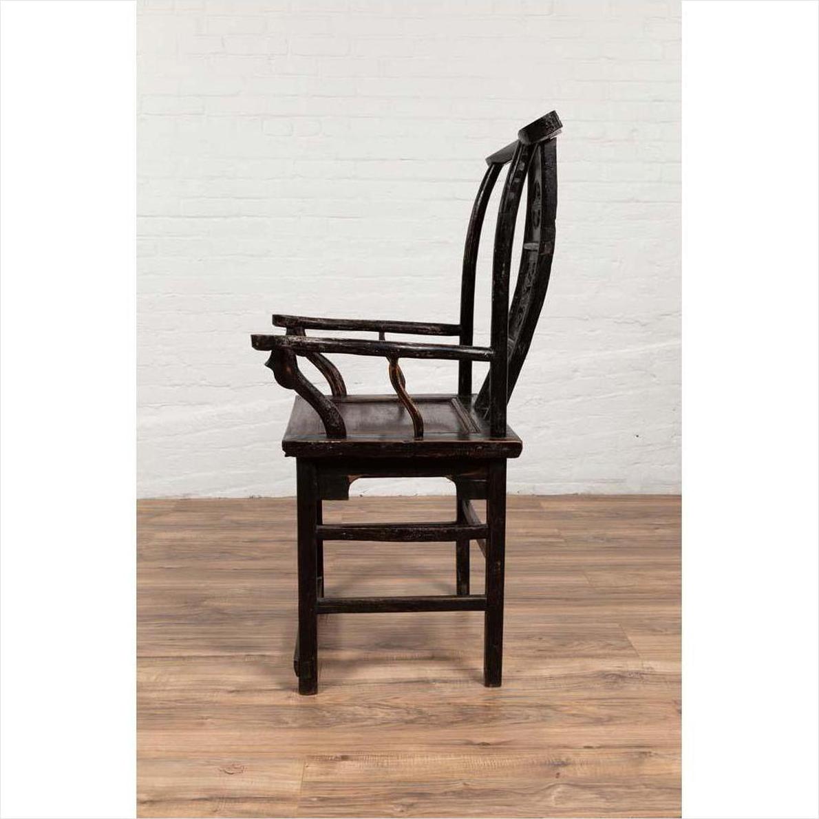 Chinese Elmwood Dark Patina Dengguayi Scholar's Chair-21. Asian &amp; Chinese Furniture, Art, Antiques, Vintage Home Décor for sale at FEA Home
