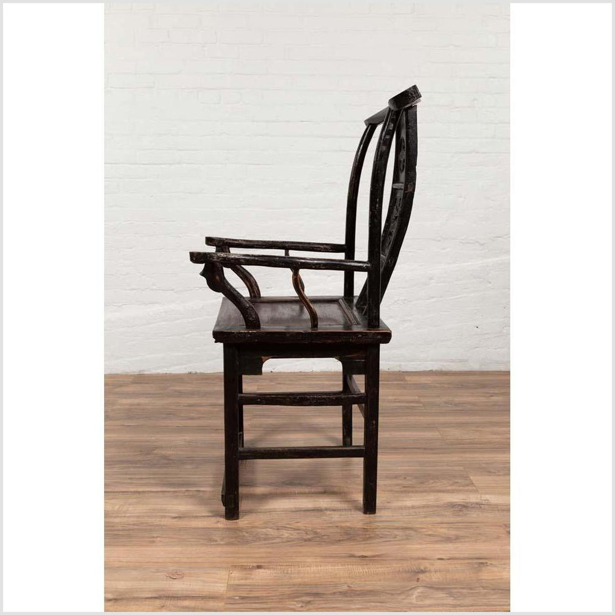Chinese Elmwood Dark Patina Dengguayi Scholar&#39;s Lamp Armchair with Pierced Splat-21. Asian &amp; Chinese Furniture, Art, Antiques, Vintage Home Décor for sale at FEA Home