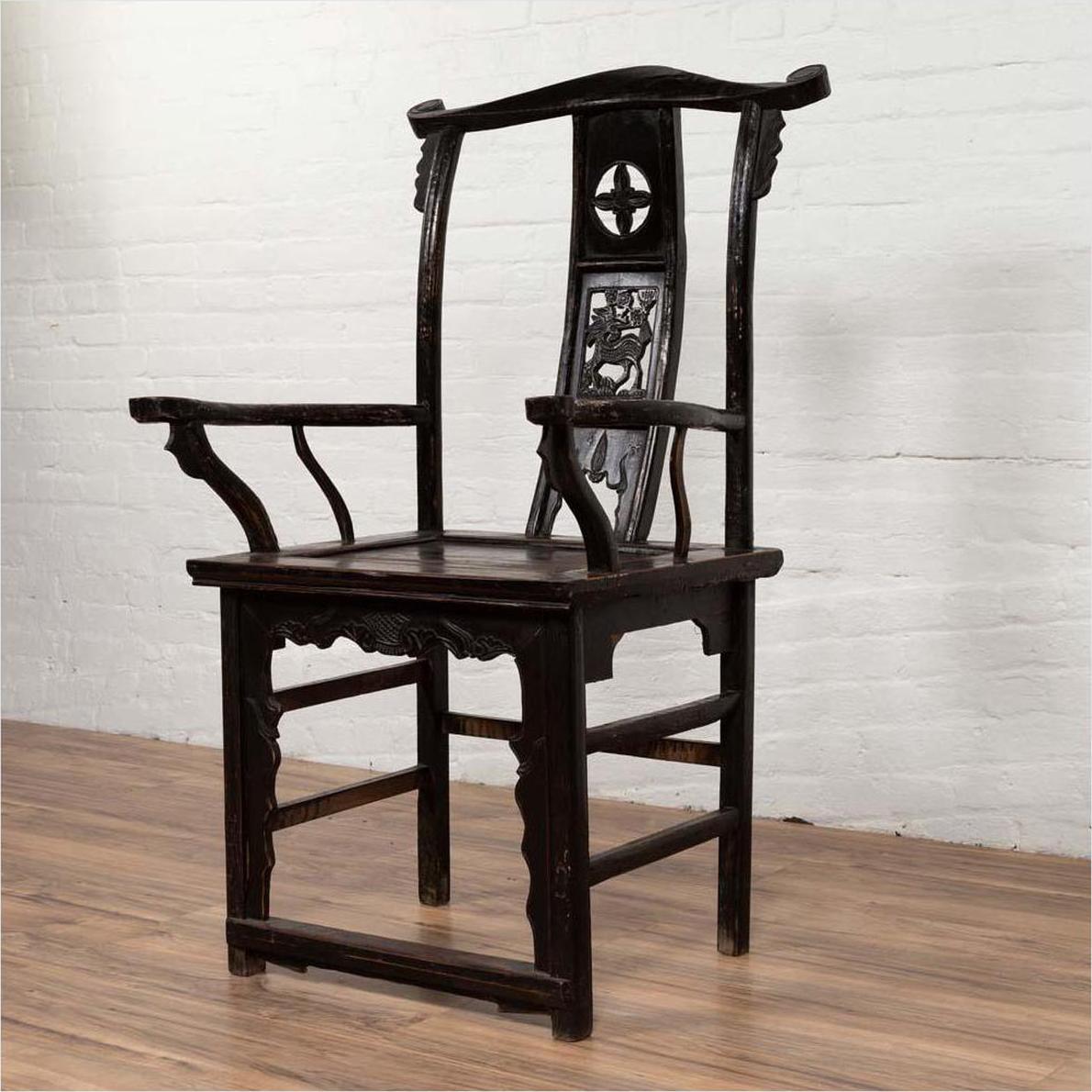 Chinese Elmwood Dark Patina Dengguayi Scholar's Chair-6. Asian &amp; Chinese Furniture, Art, Antiques, Vintage Home Décor for sale at FEA Home