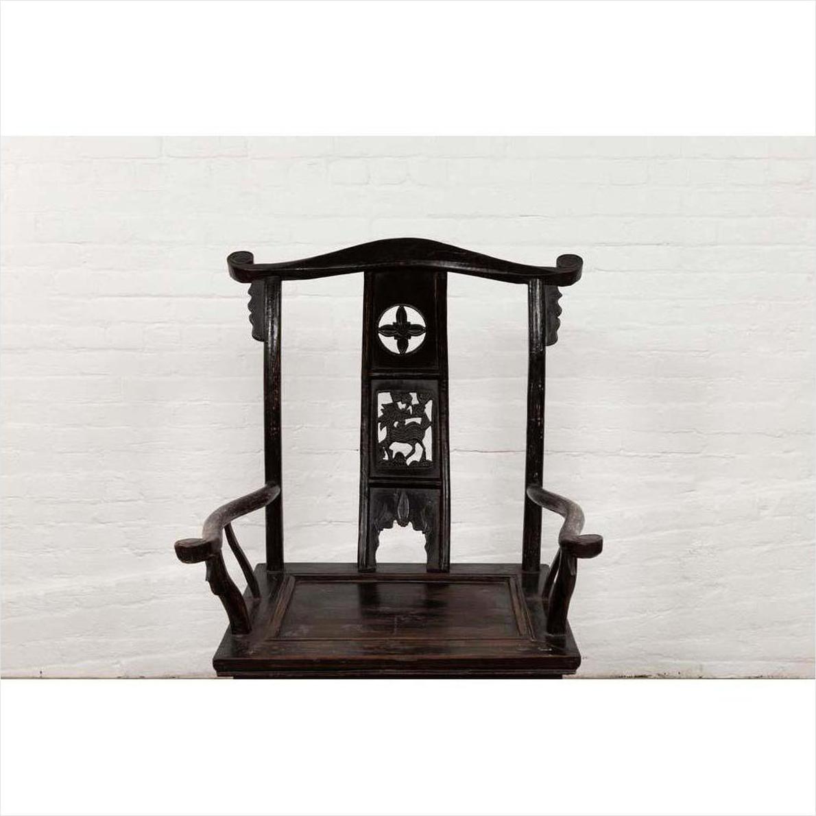 Chinese Elmwood Dark Patina Dengguayi Scholar's Chair-7. Asian &amp; Chinese Furniture, Art, Antiques, Vintage Home Décor for sale at FEA Home